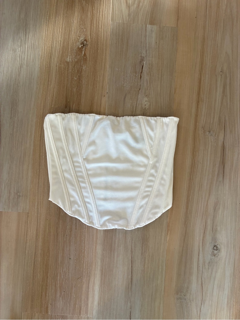 White Fox Boutique Cream Strapless Corset Crop Top